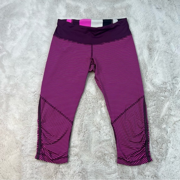 lululemon athletica Pants - Lululemon Run For Your Life Crop Hyper Stripe Plum Pow Raspberry Glo Light 6